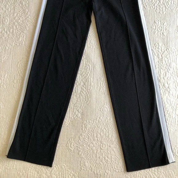 SANDRO PARIS Women’s Black High Waisted White Stripe Wide-Leg Knit Pants Sz 4